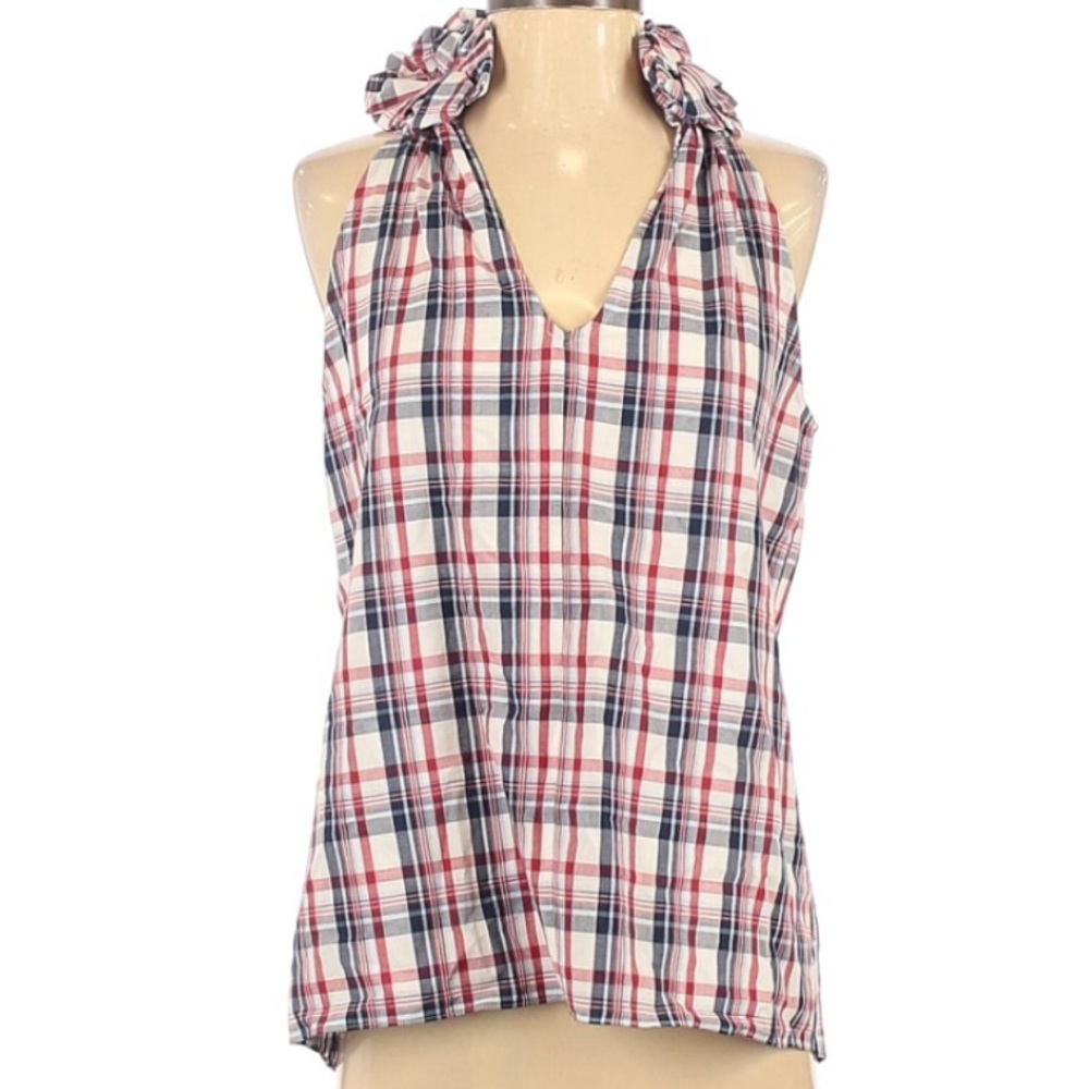 Geren Ford Sleeveless Ruffle Neck V-Line Blouse MSRP $228